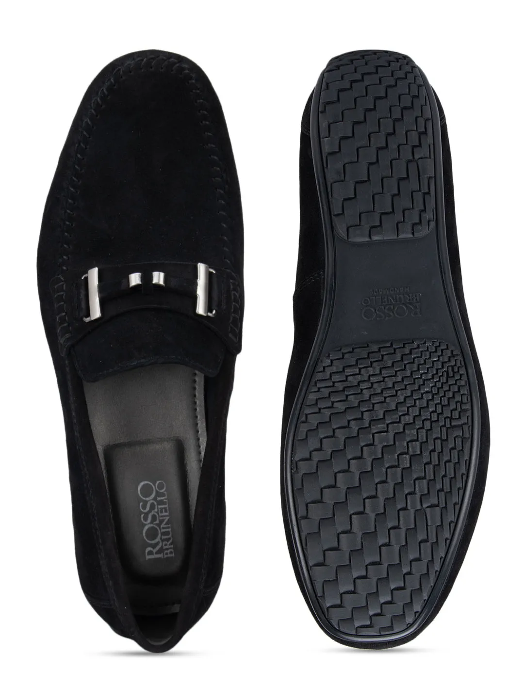 Black Suede Moccasins With Metal Buckle