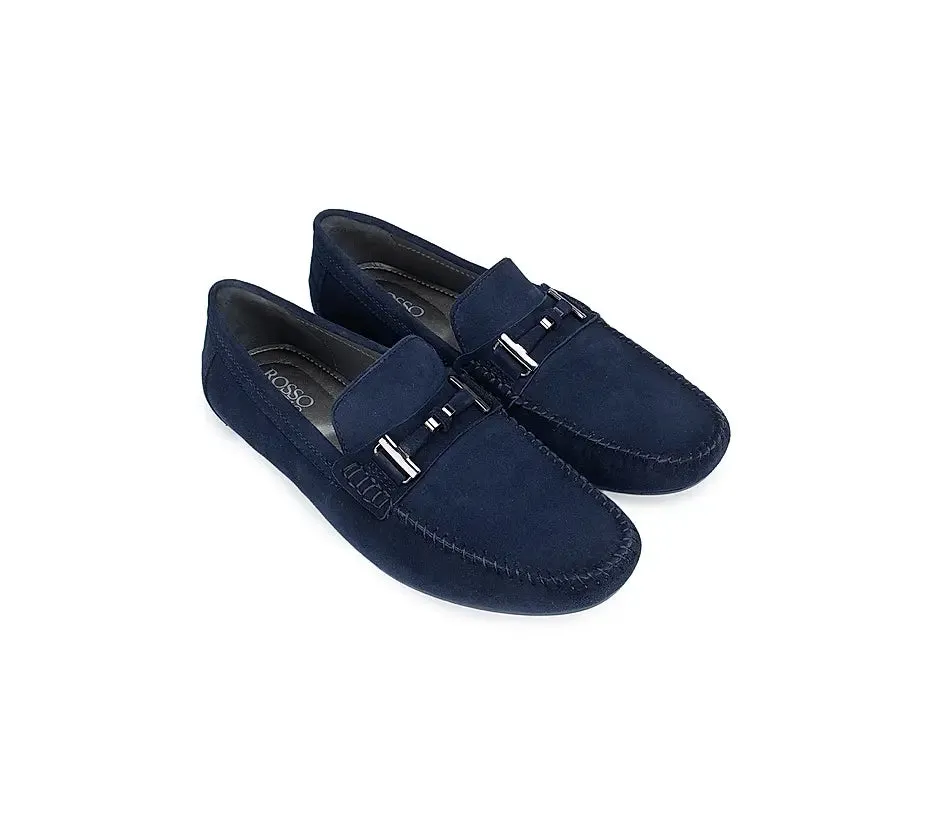 Blue Suede Moccasins With Buckle