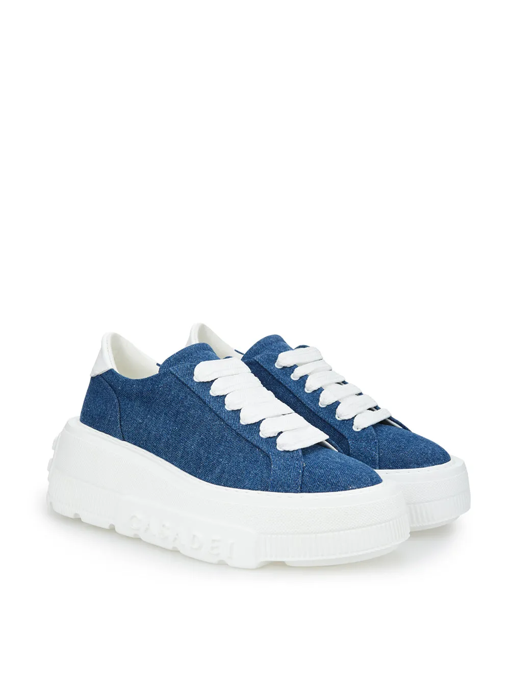 Casadei Elevate Your Style with Chic Denim Platform Sneakers