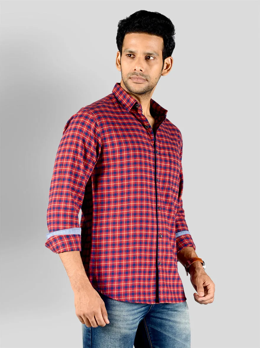 Cranberry Red & Blue Checked Slim Fit Casual Shirt | Greenfibre