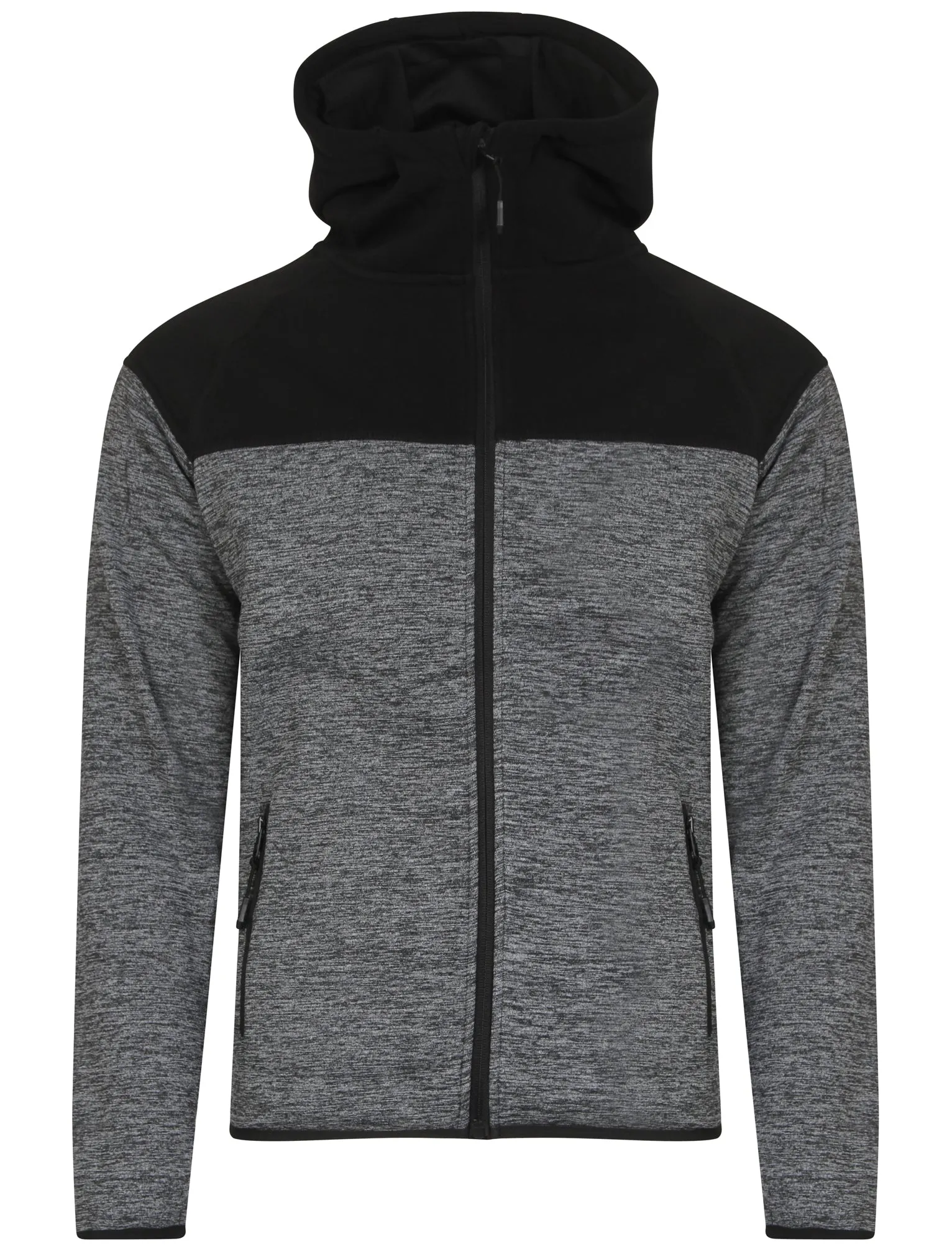 Crestfield Block Panel Zip Through Hoodie in Black / Grey Space Dye - Dissident