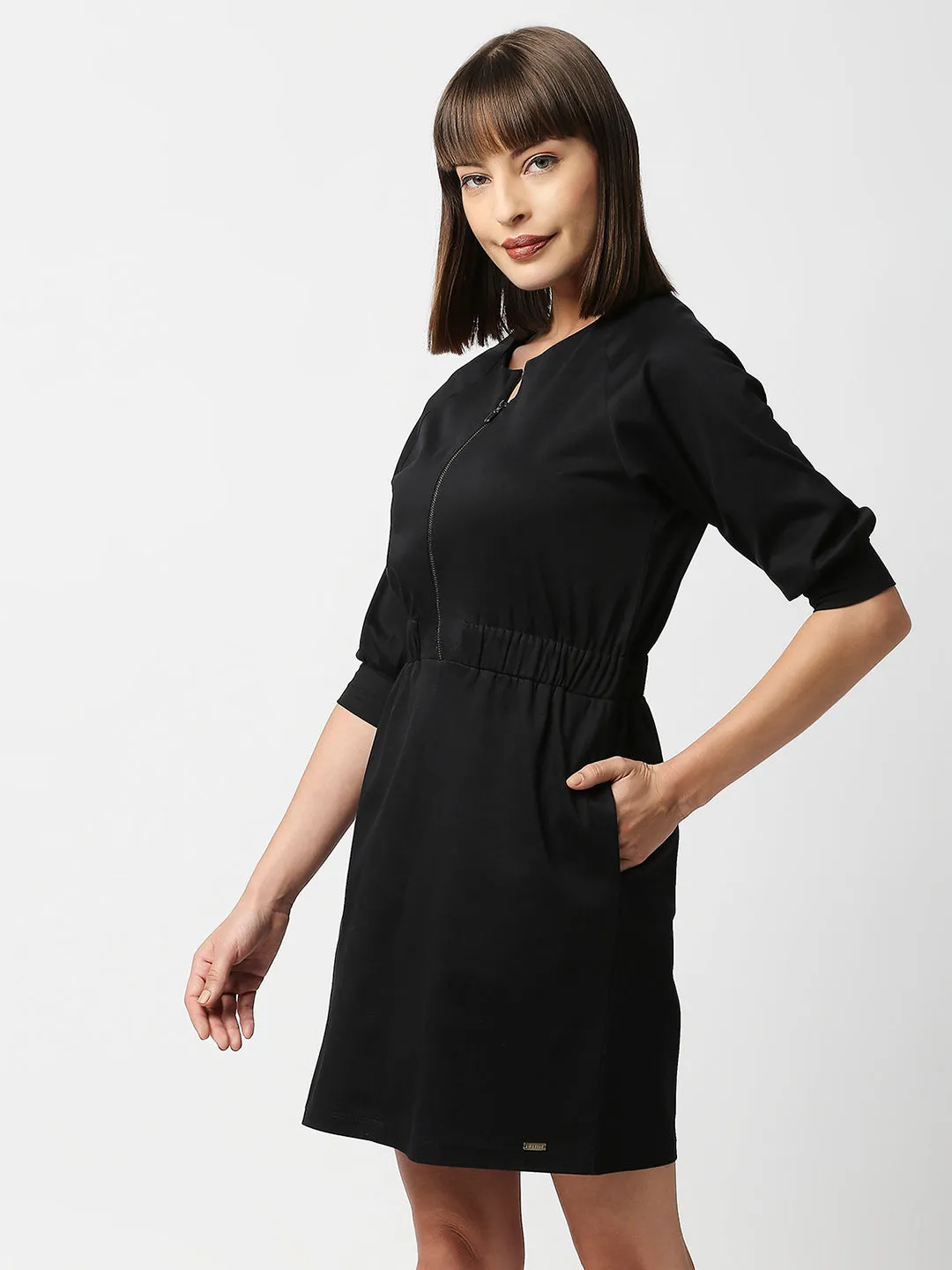 Disrupt Women Black Regular Fit Front Zipper Dress