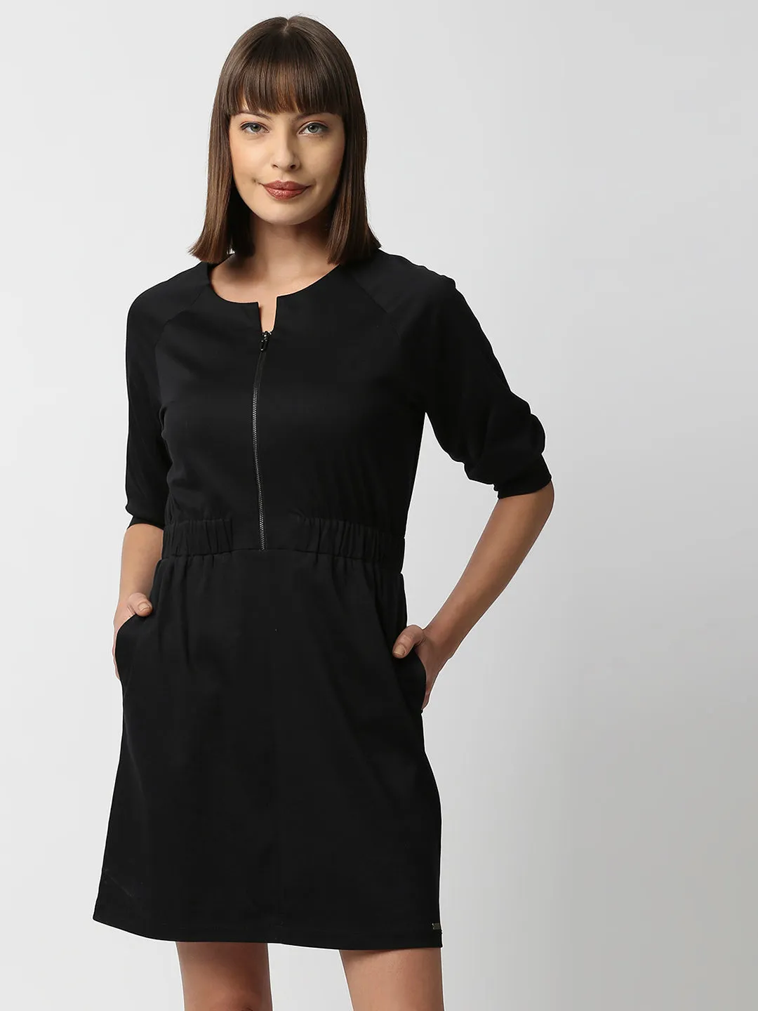 Disrupt Women Black Regular Fit Front Zipper Dress