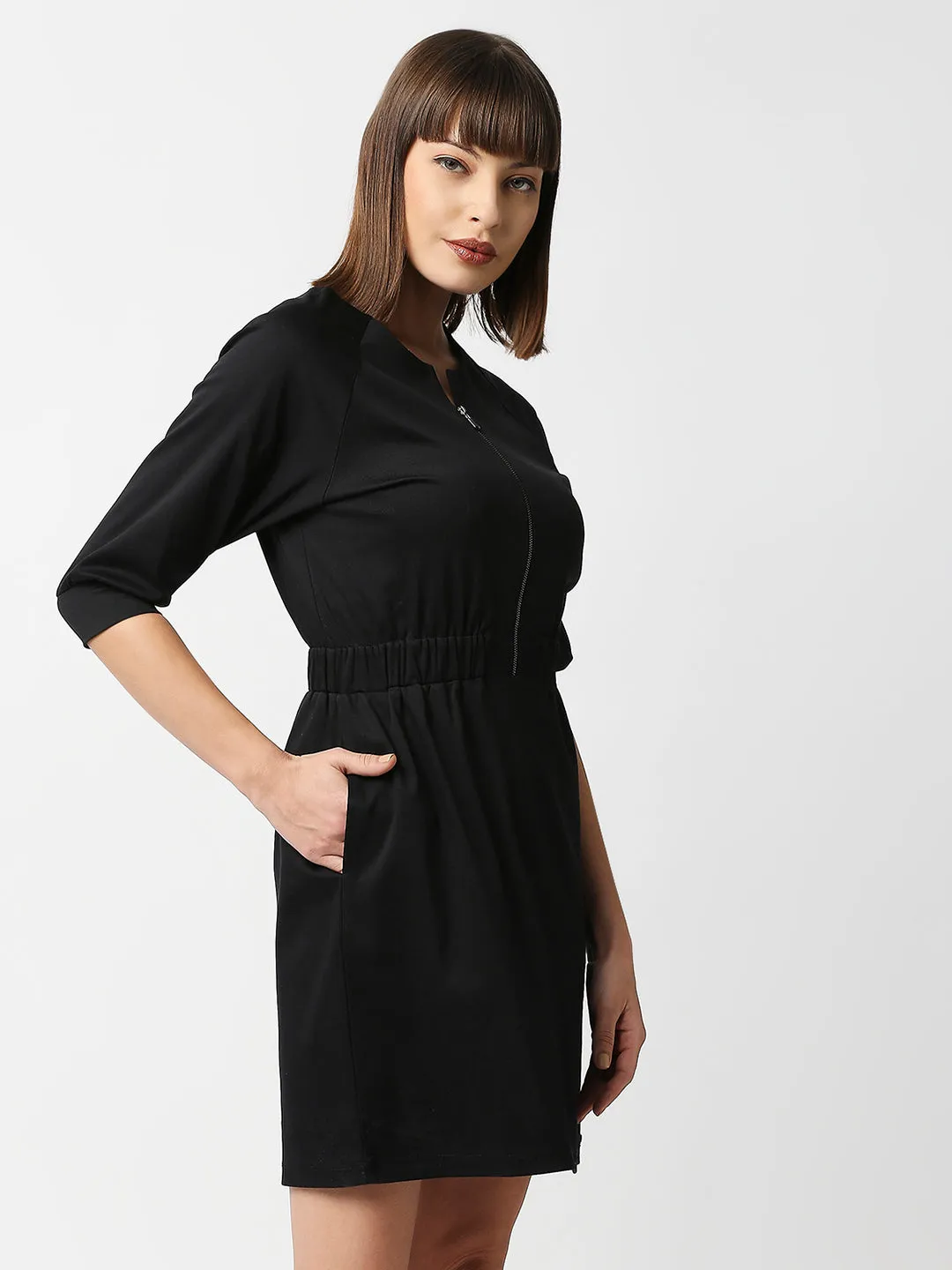 Disrupt Women Black Regular Fit Front Zipper Dress