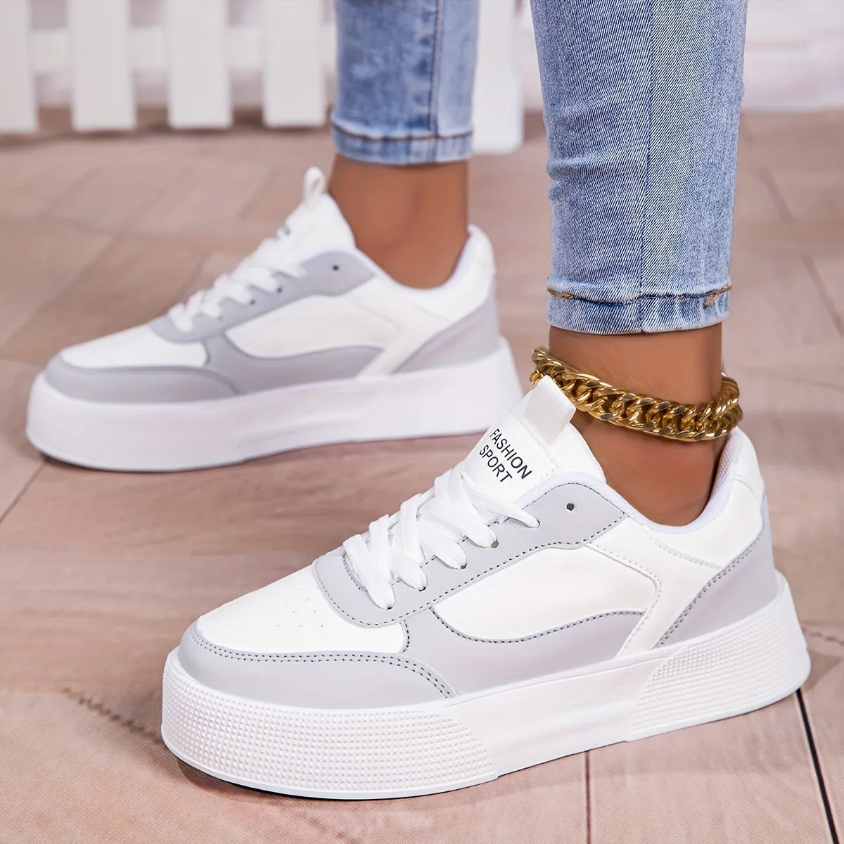 Elegant Contrast Color Platform Sneakers for Women | Perfect for Casual Days