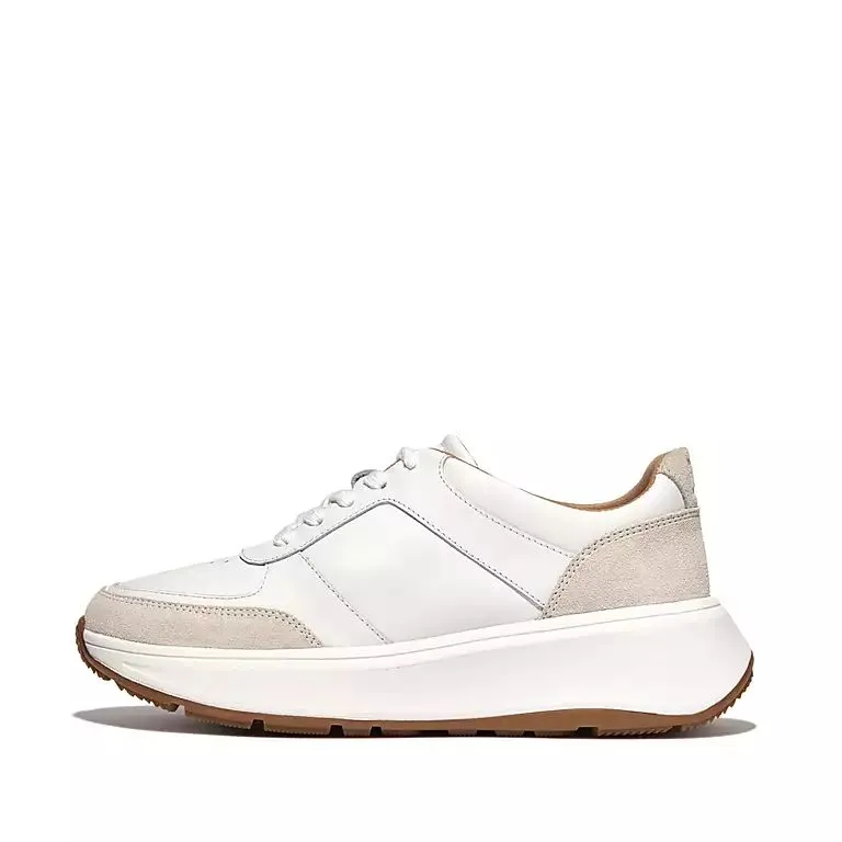 FitFlop FR1-194 F-Mode Ladies Urban White Leather & Textile Lace Up Trainers