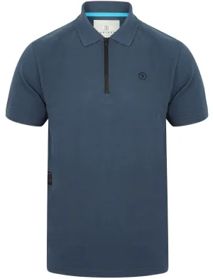 Fusa Cotton Pique Polo Shirt with Zip Collar In Reflex Blue - Dissident