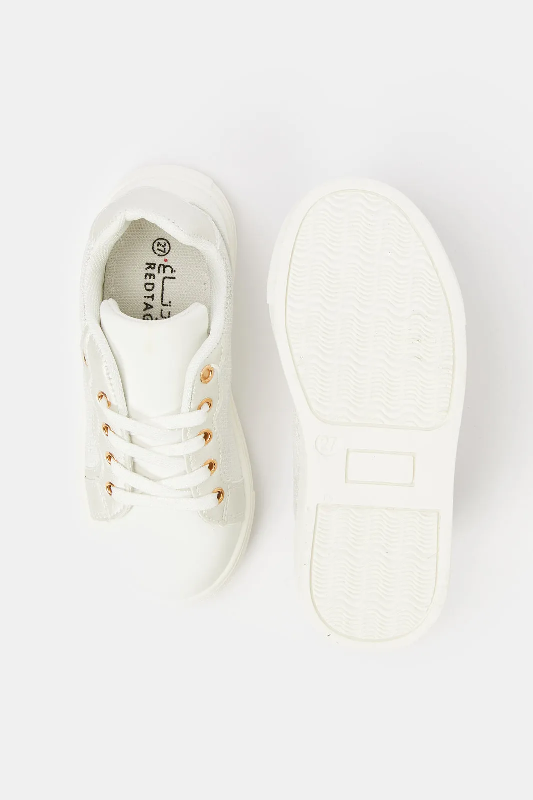 Girls White Lace-Up Sneakers