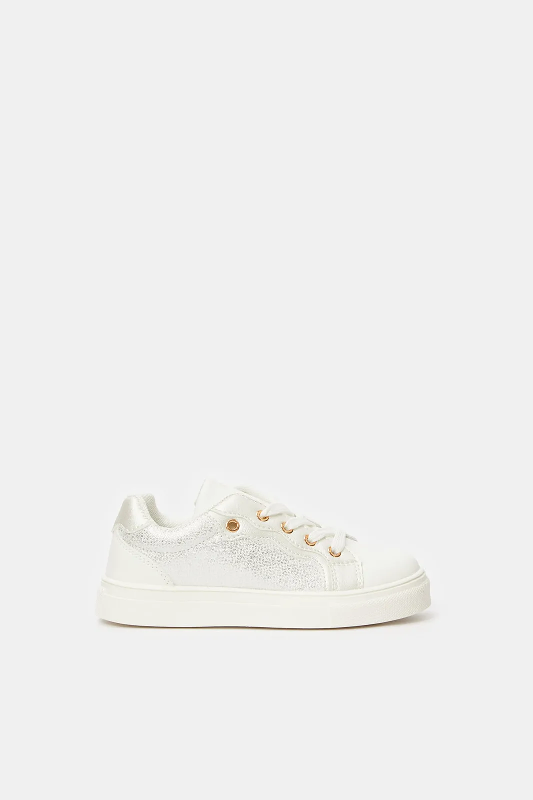 Girls White Lace-Up Sneakers