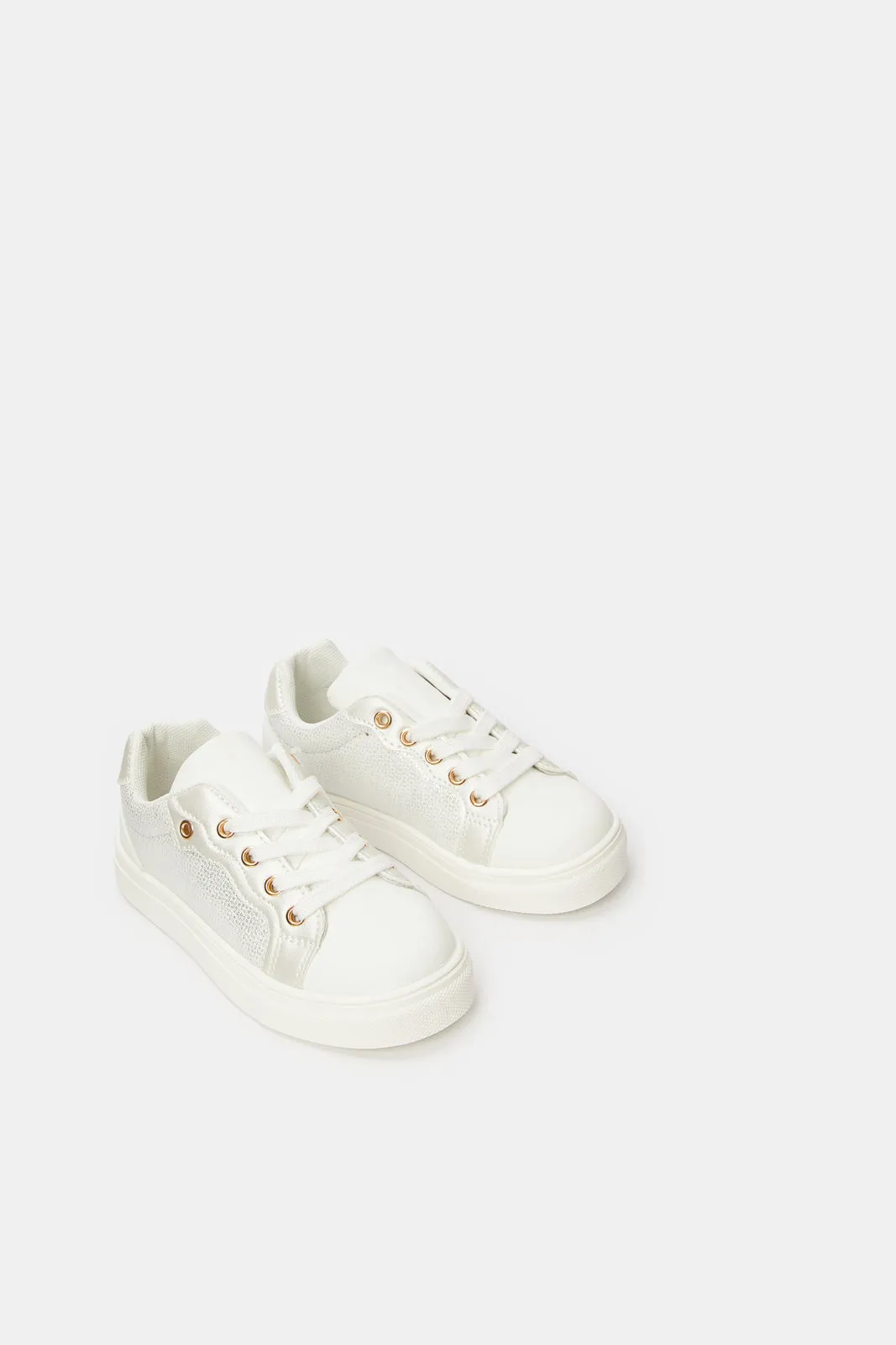 Girls White Lace-Up Sneakers