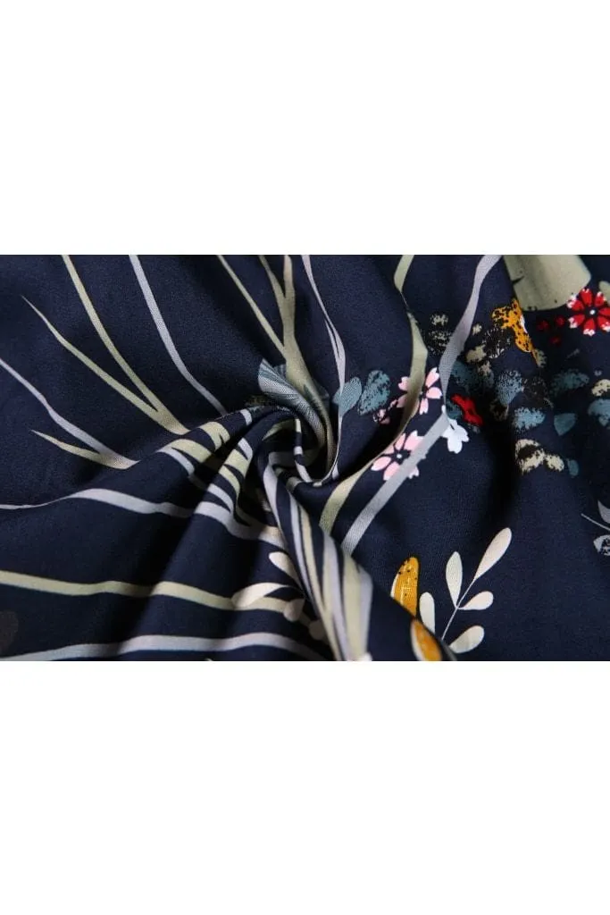 Gorgeous Box Pleated Navy Swan Floating in Pond of Lotus Flowers with Pockets