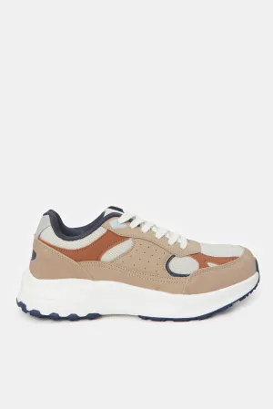 Men Beige Colour Block Trainers