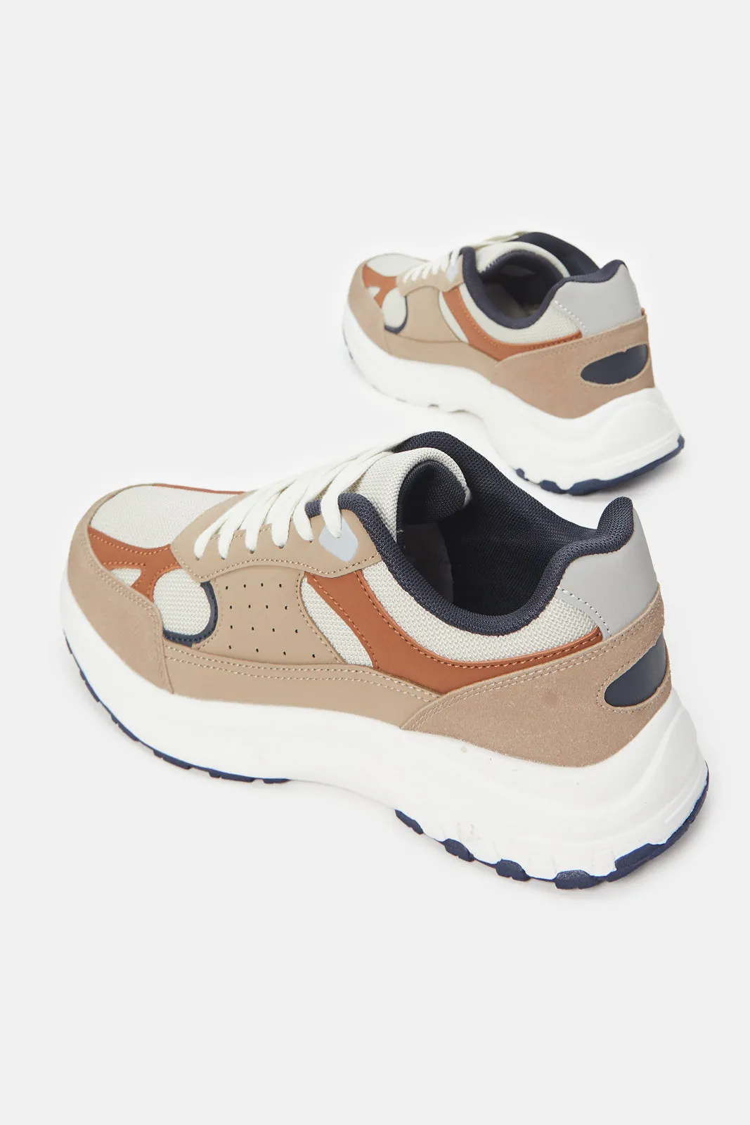 Men Beige Colour Block Trainers