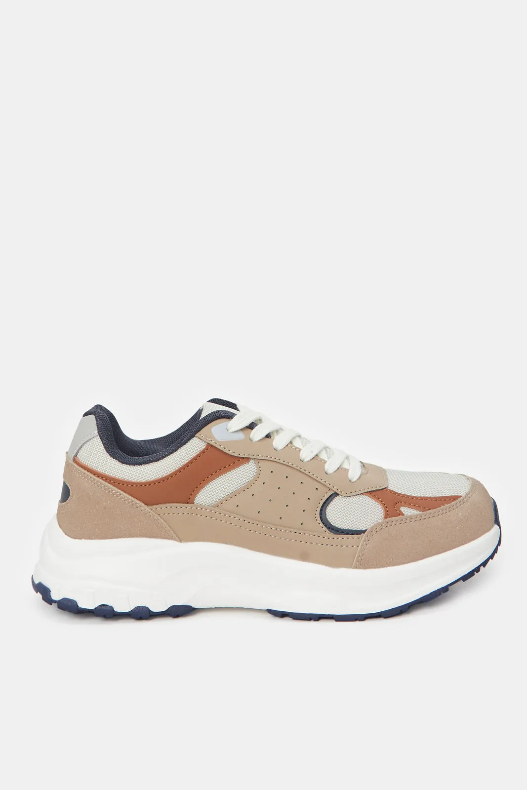 Men Beige Colour Block Trainers