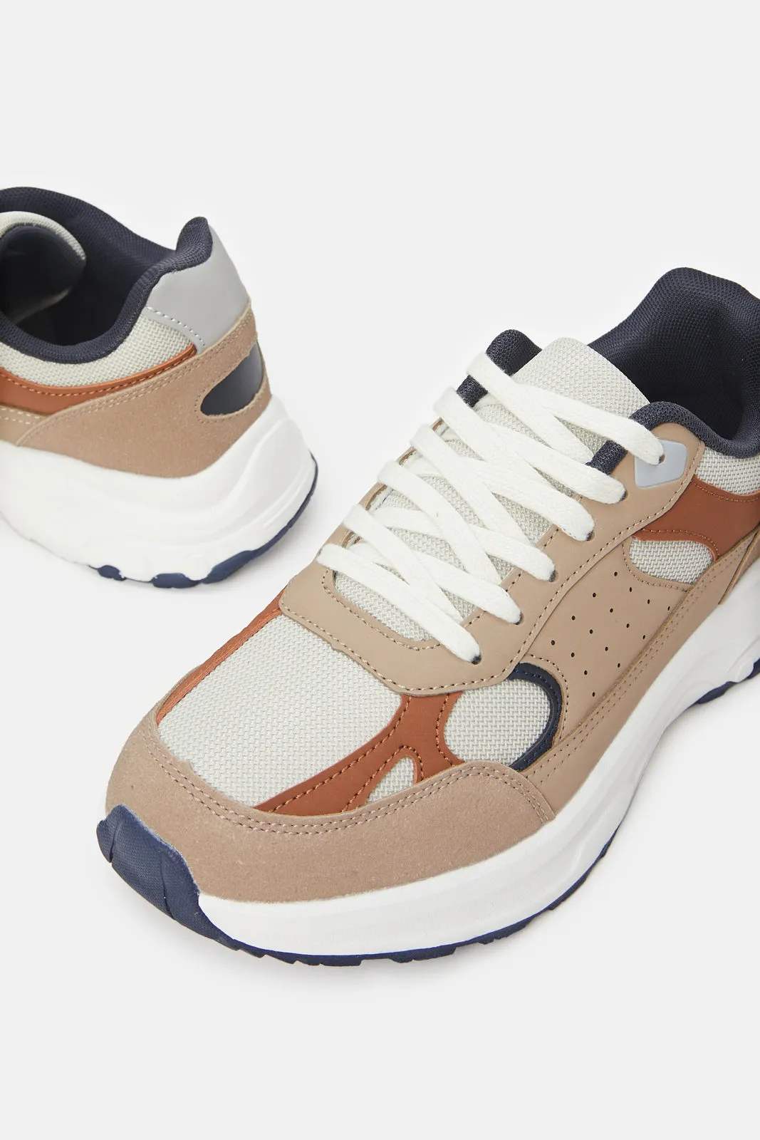 Men Beige Colour Block Trainers