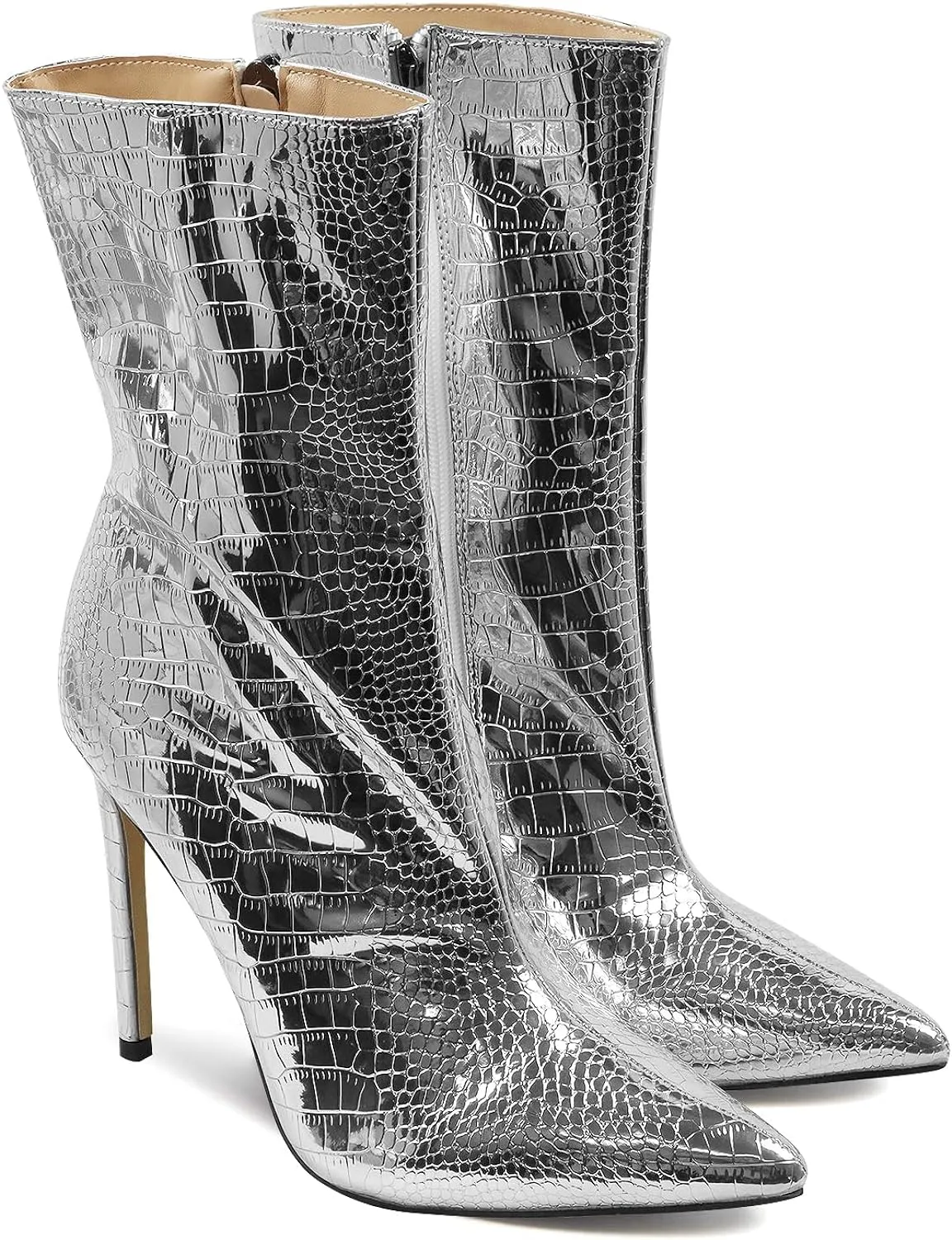 Metallic Gold Stone Pattern Leather Ankle Boots