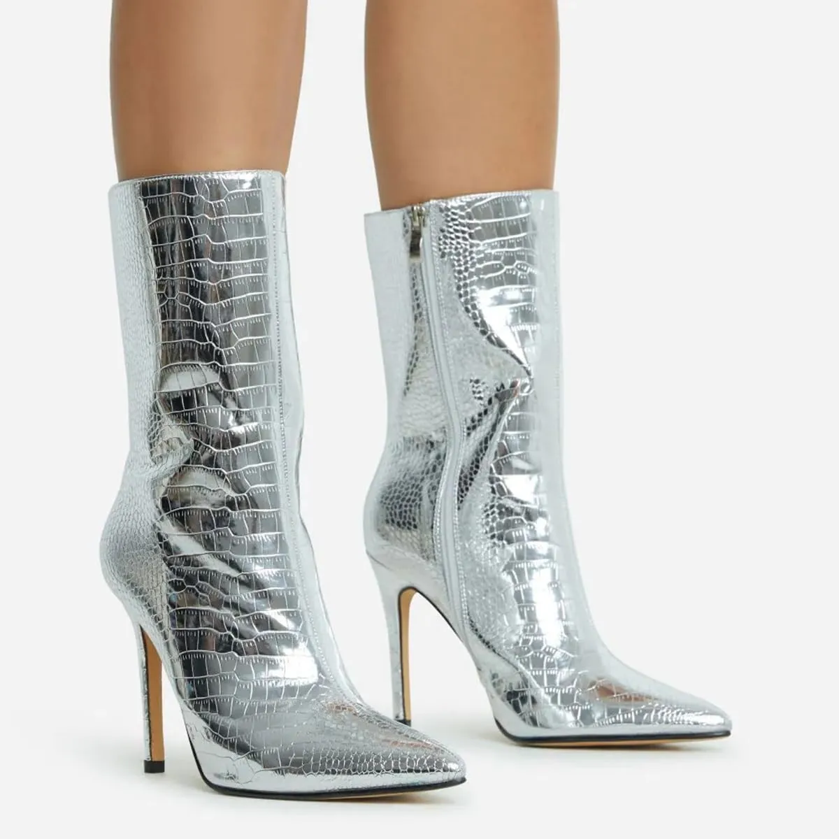 Metallic Gold Stone Pattern Leather Ankle Boots