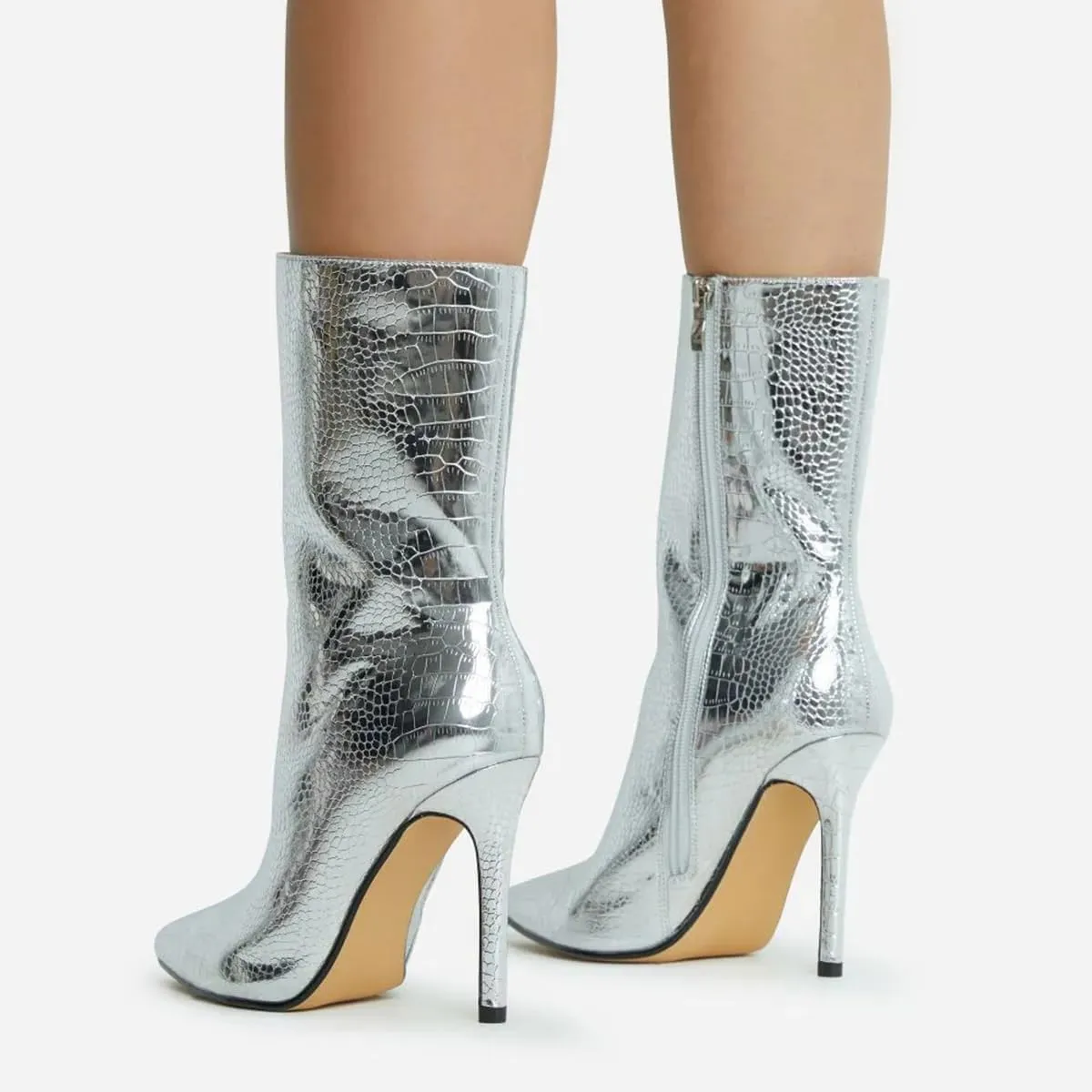 Metallic Gold Stone Pattern Leather Ankle Boots