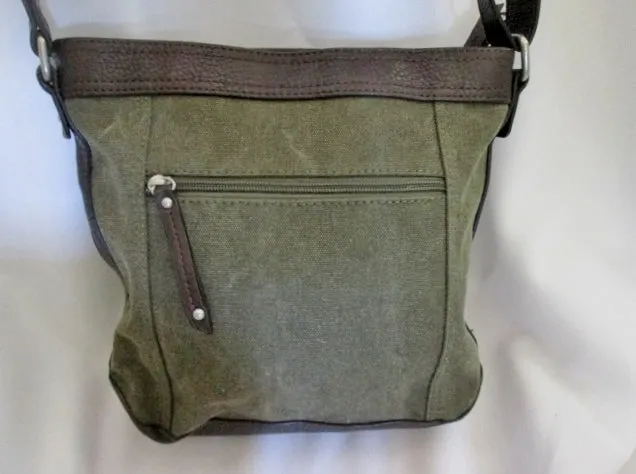 NEW BORN BOC vegan messenger saddle crossbody bag purse GREEN BROWN Pockets Stud