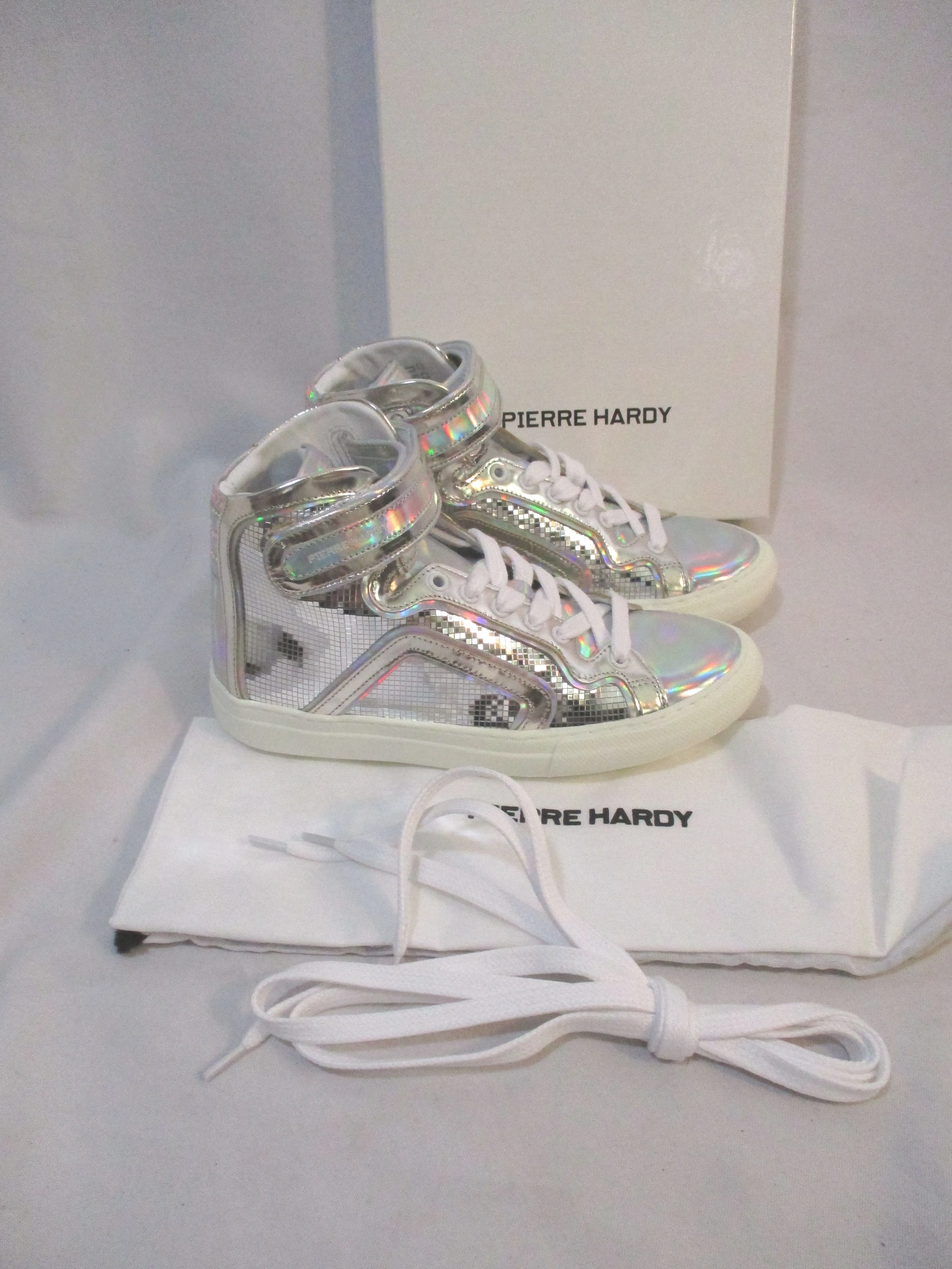 NEW PIERRE HARDY SILVER MIRROR Sneaker TRAINER Shoe 36 SILVER Glittery