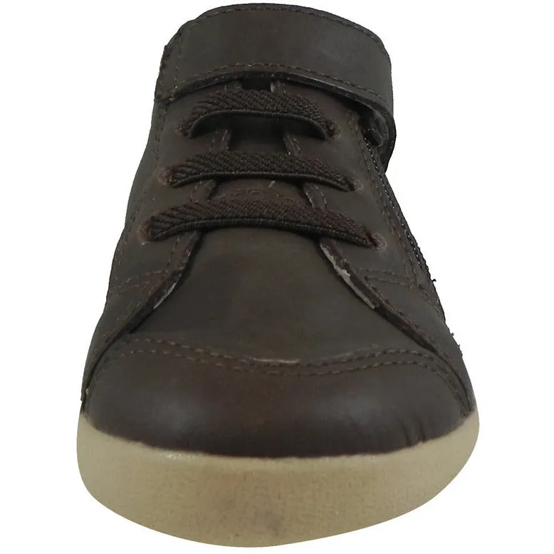 Old Soles Boy's 369 Brown Sure Step Leather Zip Up Stretch Lace Sneakers