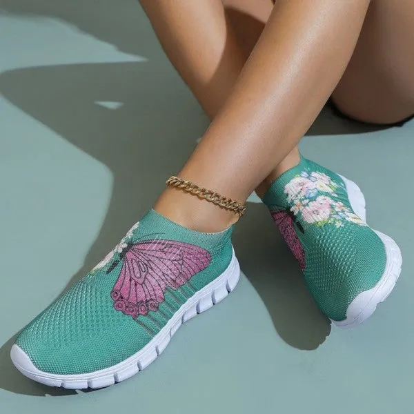 Purpdrank - Cyan Casual Patchwork Printing Round Comfortable Shoes