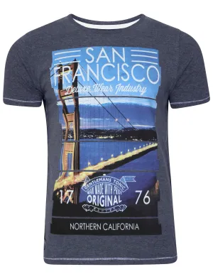 San Fran Motif T-Shirt in Blue Marl - Dissident