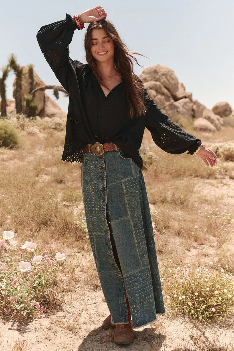 Spell Road Trip Denim Maxi Skirt - Bandana