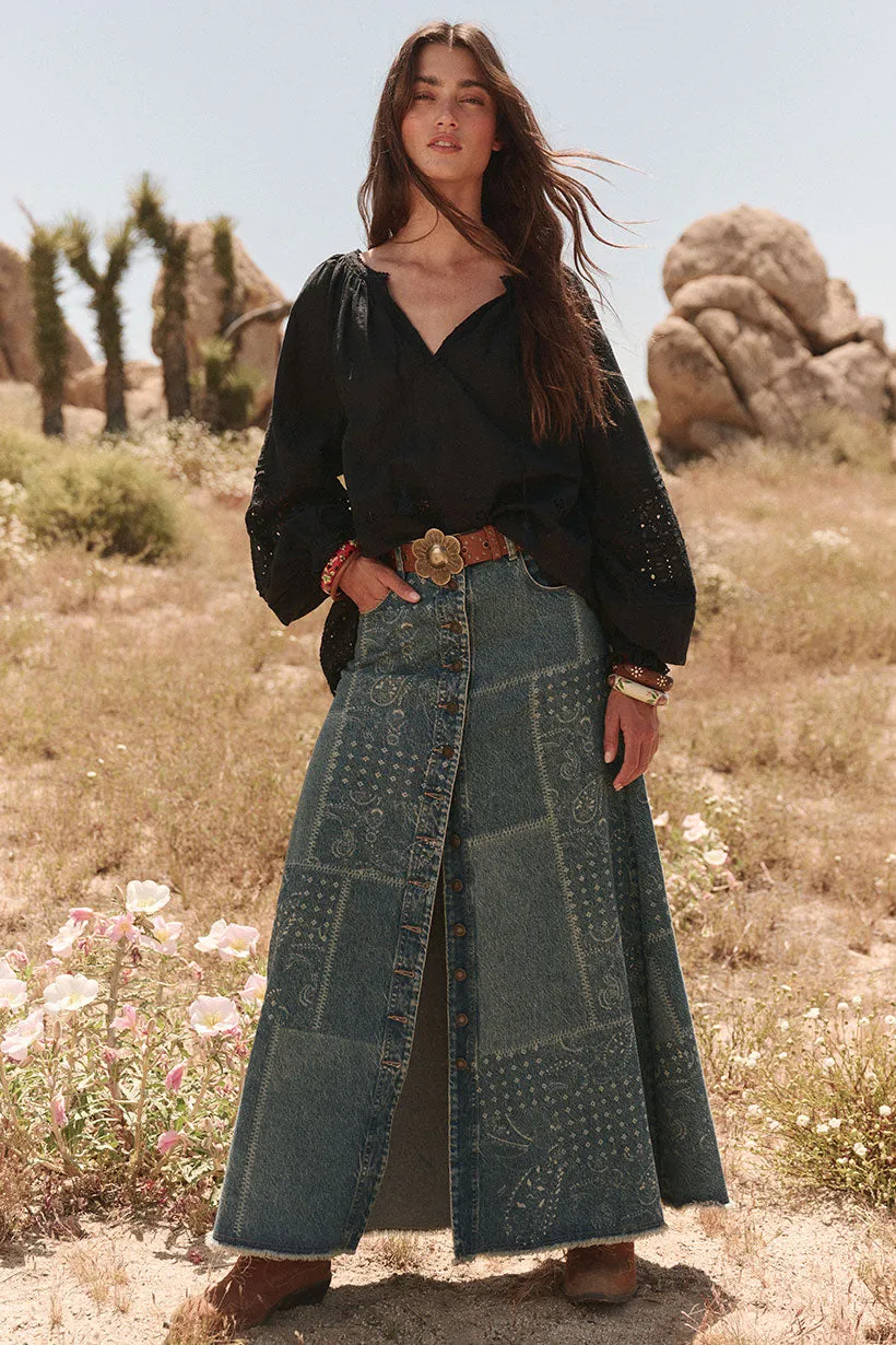 Spell Road Trip Denim Maxi Skirt - Bandana