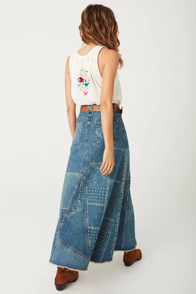 Spell Road Trip Denim Maxi Skirt - Bandana