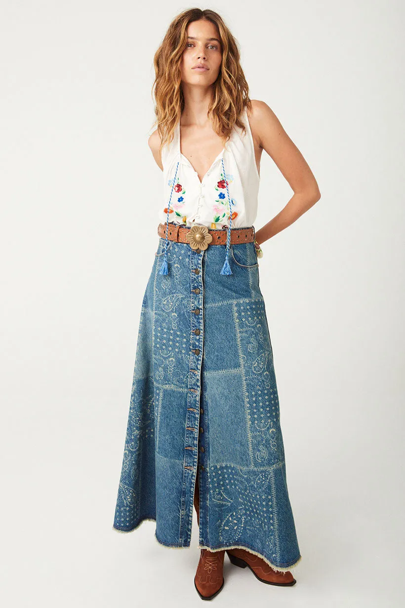 Spell Road Trip Denim Maxi Skirt - Bandana