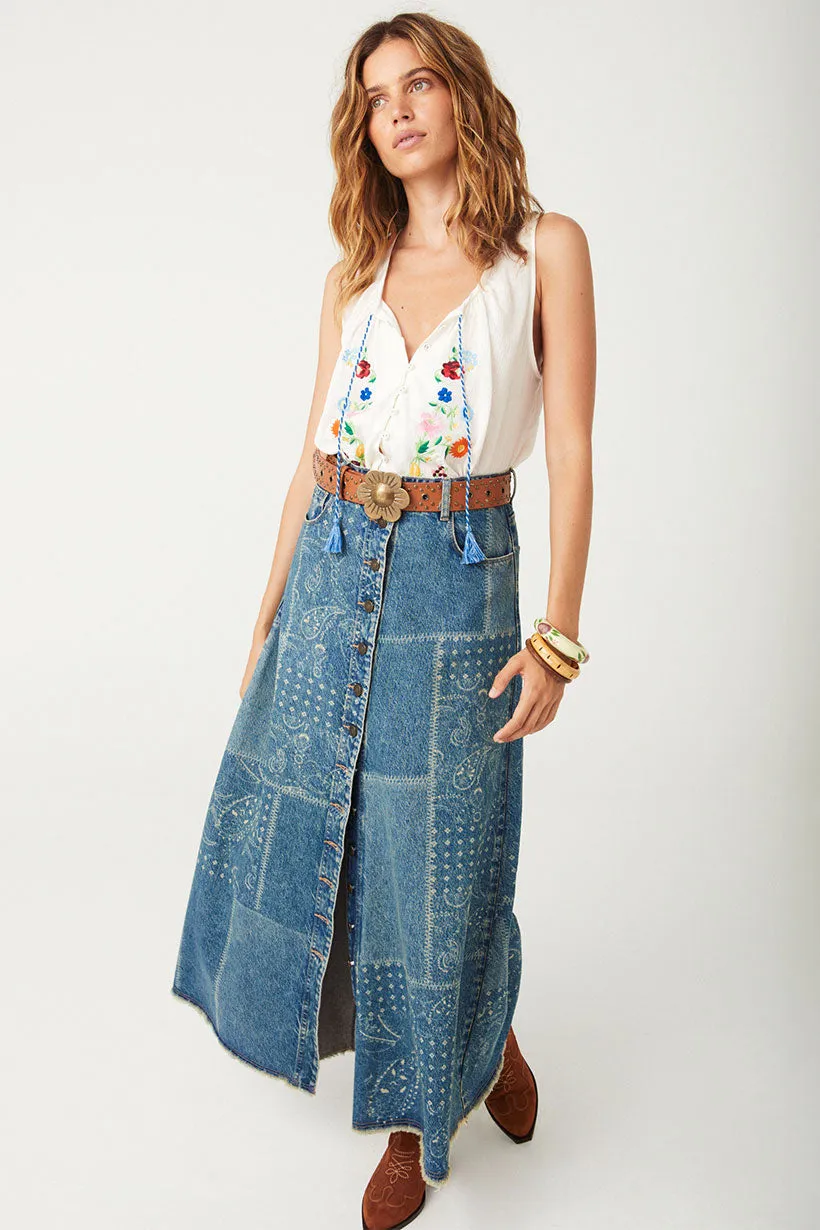 Spell Road Trip Denim Maxi Skirt - Bandana