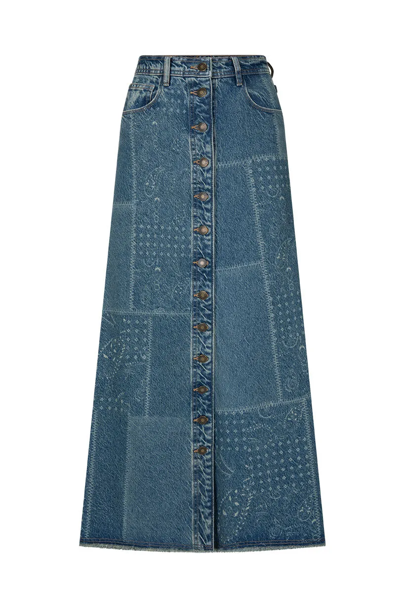 Spell Road Trip Denim Maxi Skirt - Bandana