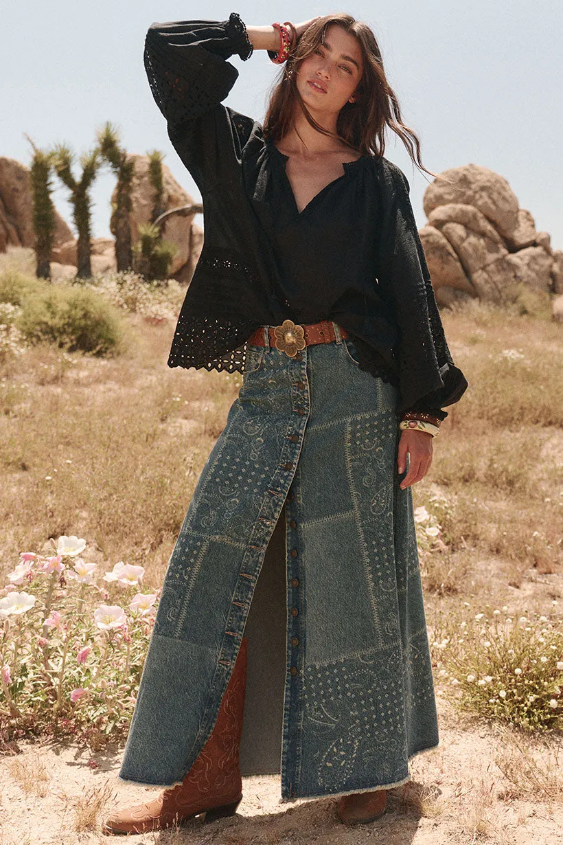 Spell Road Trip Denim Maxi Skirt - Bandana