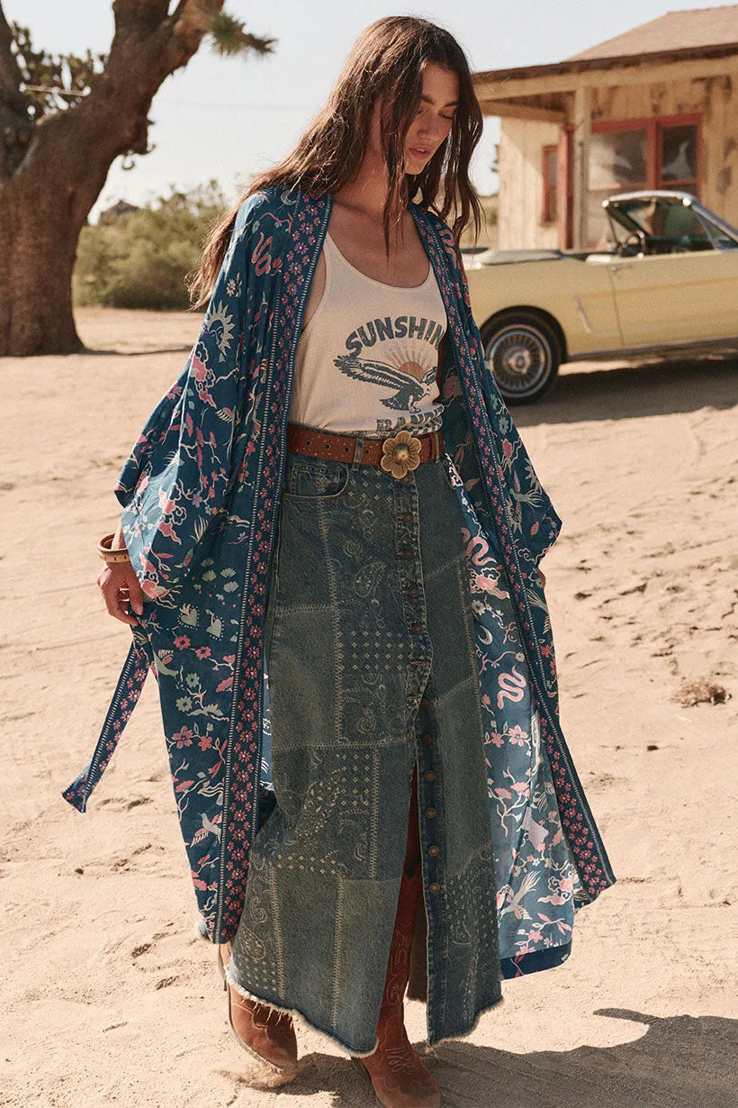 Spell Road Trip Denim Maxi Skirt - Bandana