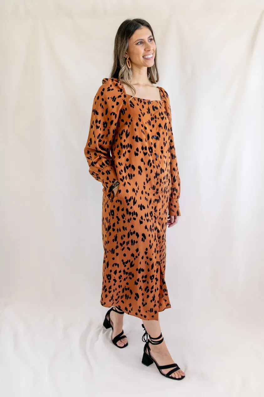 Taye Lyocell Animal Print Square Neck Maxi Dress