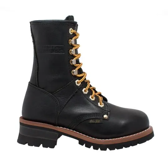 Women's 9" Logger Black Leather Boots